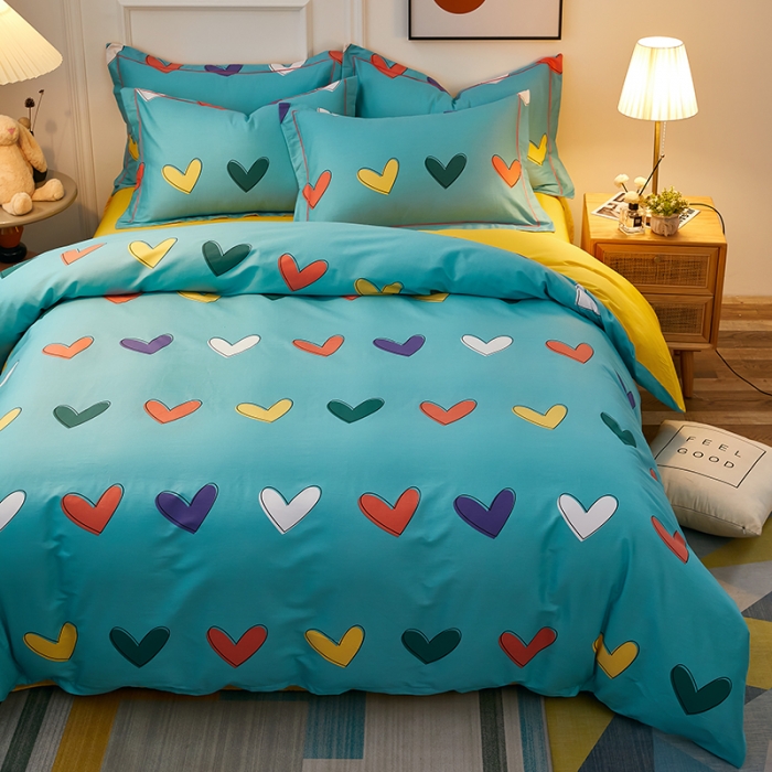 91家纺网 家纺一手货源 找家纺 雲归梦 2021全棉大版四件套可爱卡通系列 心心相印（兰）