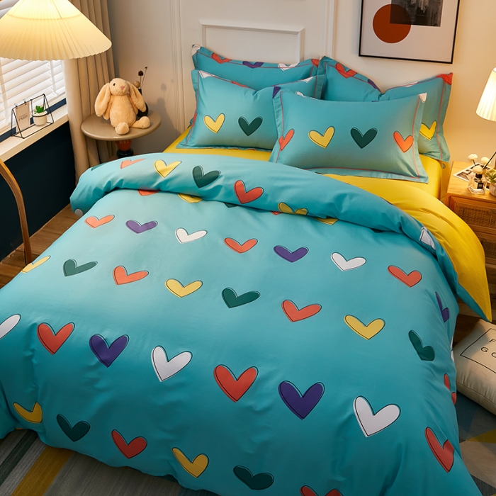 91家纺网 家纺一手货源 找家纺 雲归梦 2021全棉大版四件套可爱卡通系列 心心相印（兰）