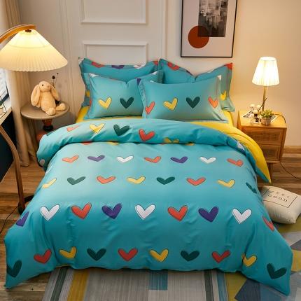 雲归梦 2021全棉大版四件套可爱卡通系列 心心相印（兰）