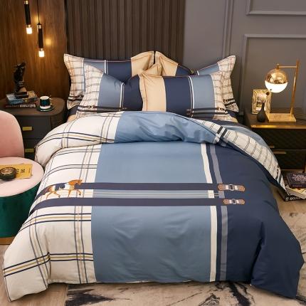 91家纺网 家纺一手货源 找家纺 （总）雲归梦 2021全棉大版四件套休闲格条系列