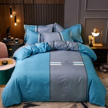 91家纺网 家纺一手货源 找家纺 （总）雲归梦 2021全棉大版四件套休闲格条系列