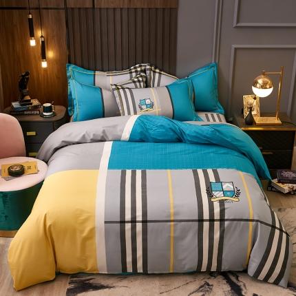 91家纺网 家纺一手货源 找家纺 （总）雲归梦 2021全棉大版四件套休闲格条系列