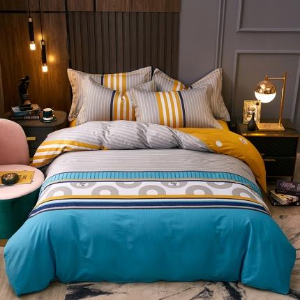 91家纺网 家纺一手货源 找家纺 （总）雲归梦 2021全棉大版四件套休闲格条系列