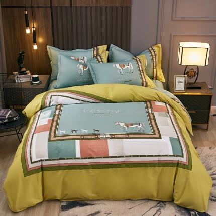 91家纺网 家纺一手货源 找家纺 （总）雲归梦 2021全棉大版四件套休闲格条系列