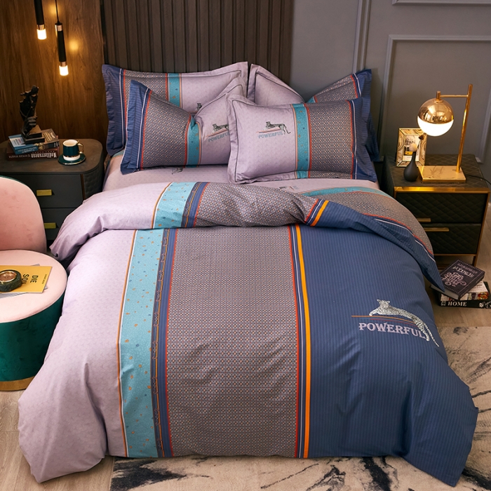 91家纺网 家纺一手货源 找家纺 雲归梦 2021全棉大版四件套休闲格条系列 奥德利