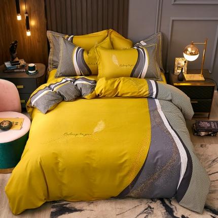 雲归梦 2021全棉大版四件套休闲格条系列 北欧情怀