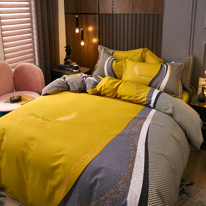 91家纺网 家纺一手货源 找家纺 雲归梦 2021全棉大版四件套休闲格条系列 北欧情怀