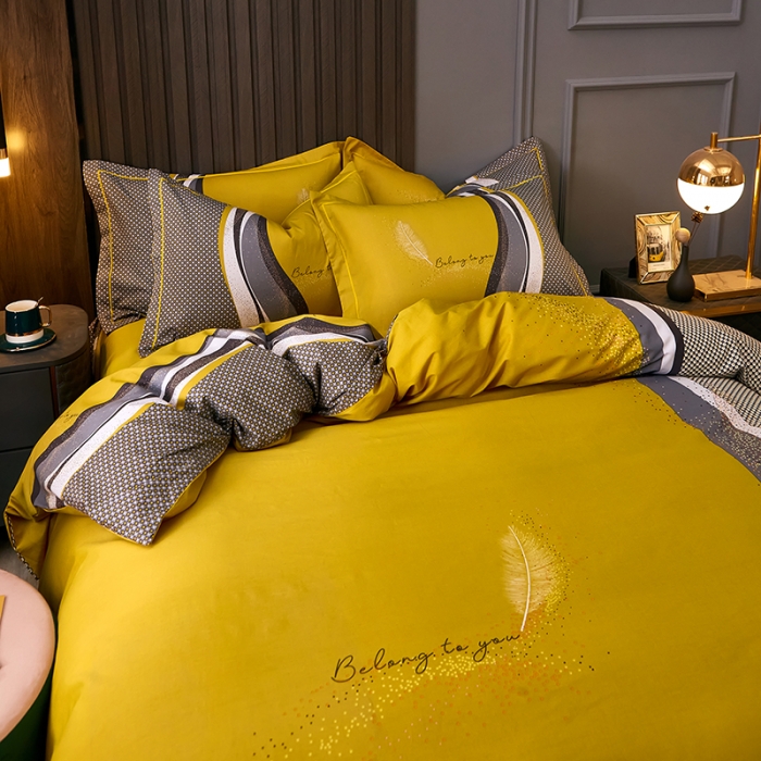 91家纺网 家纺一手货源 找家纺 雲归梦 2021全棉大版四件套休闲格条系列 北欧情怀