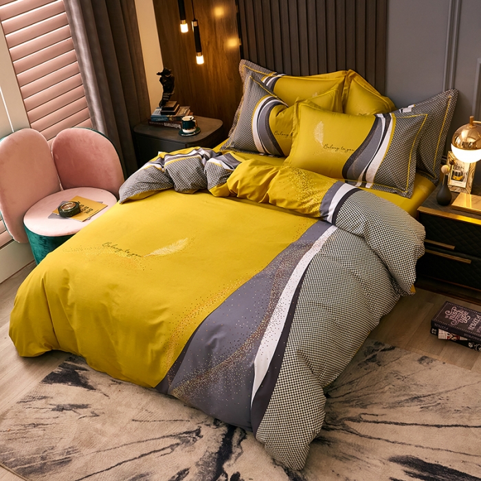 91家纺网 家纺一手货源 找家纺 雲归梦 2021全棉大版四件套休闲格条系列 北欧情怀