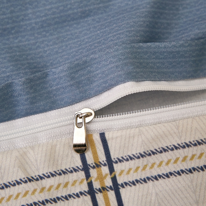 91家纺网 家纺一手货源 找家纺 雲归梦 2021全棉大版四件套休闲格条系列 查尔斯蓝