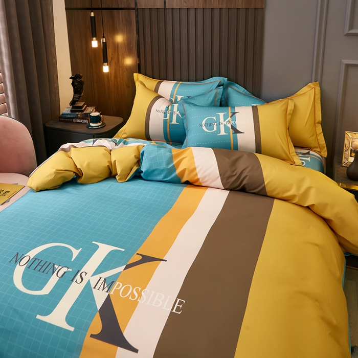 91家纺网 家纺一手货源 找家纺 雲归梦 2021全棉大版四件套休闲格条系列 捷克