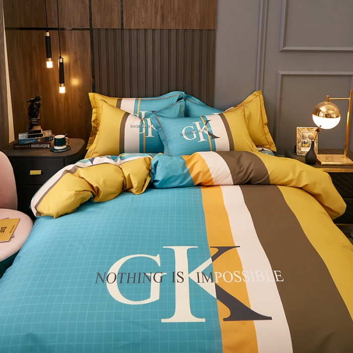 91家纺网 家纺一手货源 找家纺 雲归梦 2021全棉大版四件套休闲格条系列 捷克