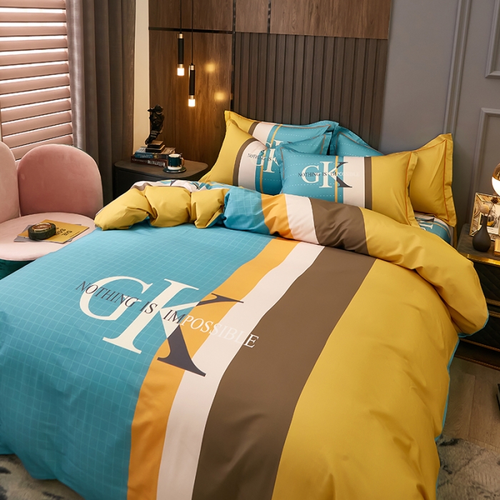 91家纺网 家纺一手货源 找家纺 雲归梦 2021全棉大版四件套休闲格条系列 捷克