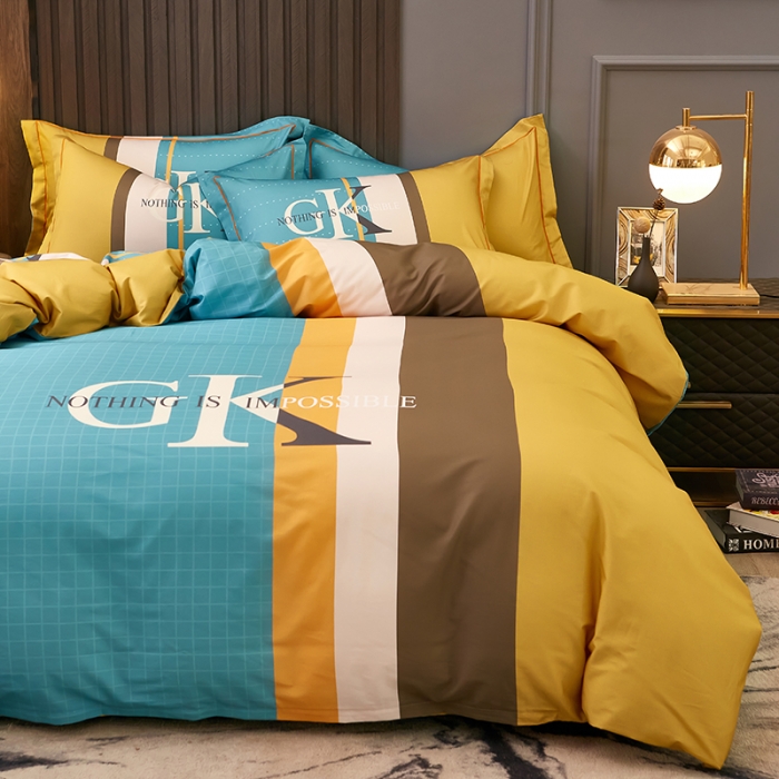 91家纺网 家纺一手货源 找家纺 雲归梦 2021全棉大版四件套休闲格条系列 捷克