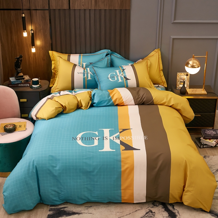 91家纺网 家纺一手货源 找家纺 雲归梦 2021全棉大版四件套休闲格条系列 捷克