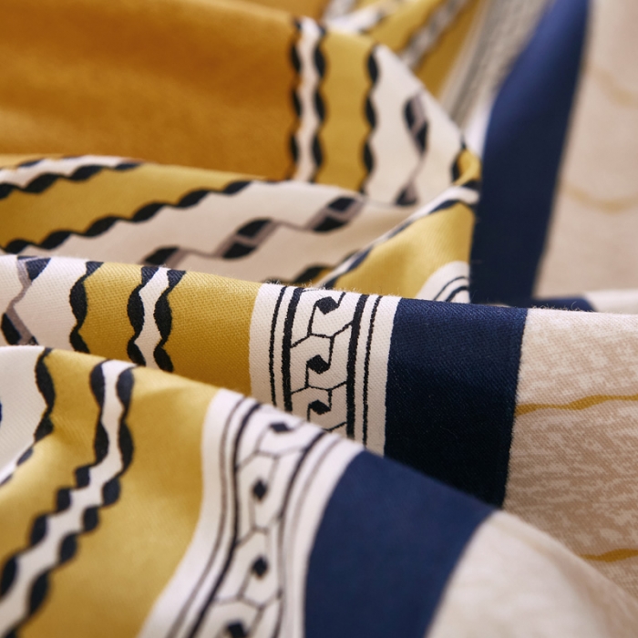 91家纺网 家纺一手货源 找家纺 雲归梦 2021全棉大版四件套休闲格条系列 卡地亚-黄