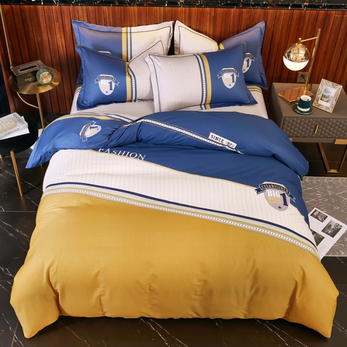 91家纺网 家纺一手货源 找家纺 雲归梦 2021全棉大版四件套休闲格条系列 卡地亚-黄