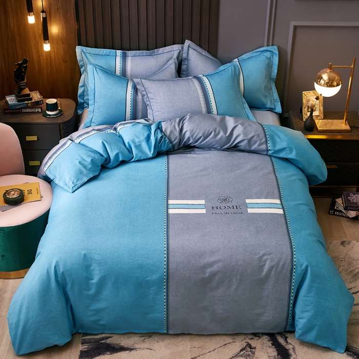 91家纺网 家纺一手货源 找家纺 雲归梦 2021全棉大版四件套休闲格条系列 卡洛斯