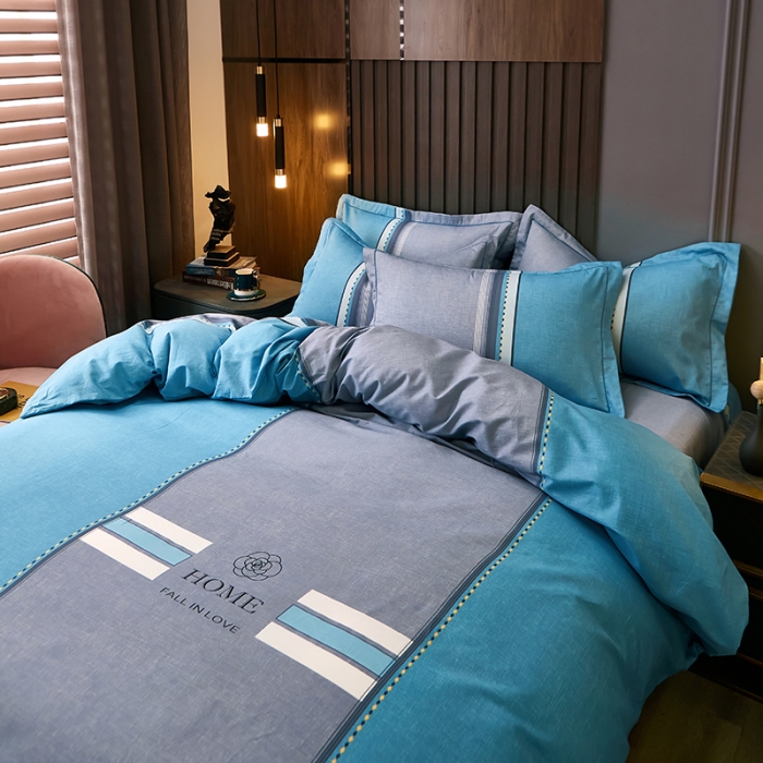 91家纺网 家纺一手货源 找家纺 雲归梦 2021全棉大版四件套休闲格条系列 卡洛斯