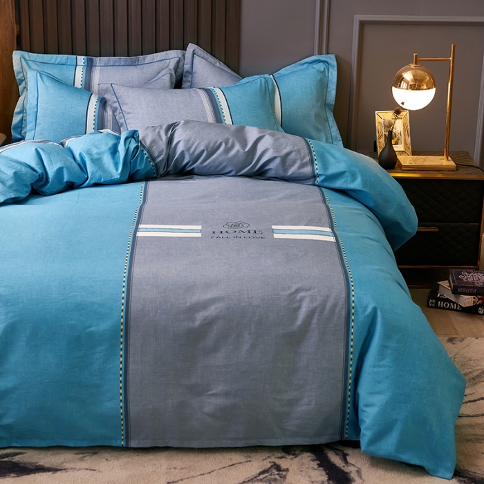 91家纺网 家纺一手货源 找家纺 雲归梦 2021全棉大版四件套休闲格条系列 卡洛斯