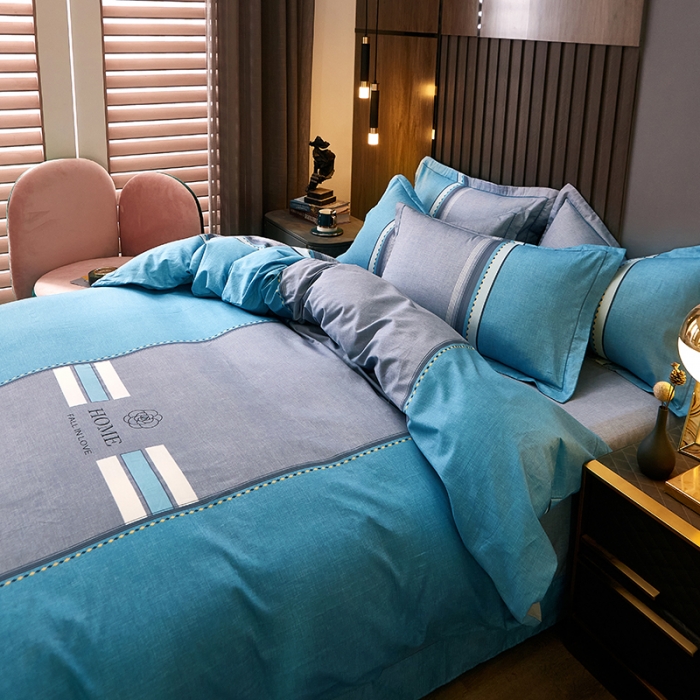 91家纺网 家纺一手货源 找家纺 雲归梦 2021全棉大版四件套休闲格条系列 卡洛斯