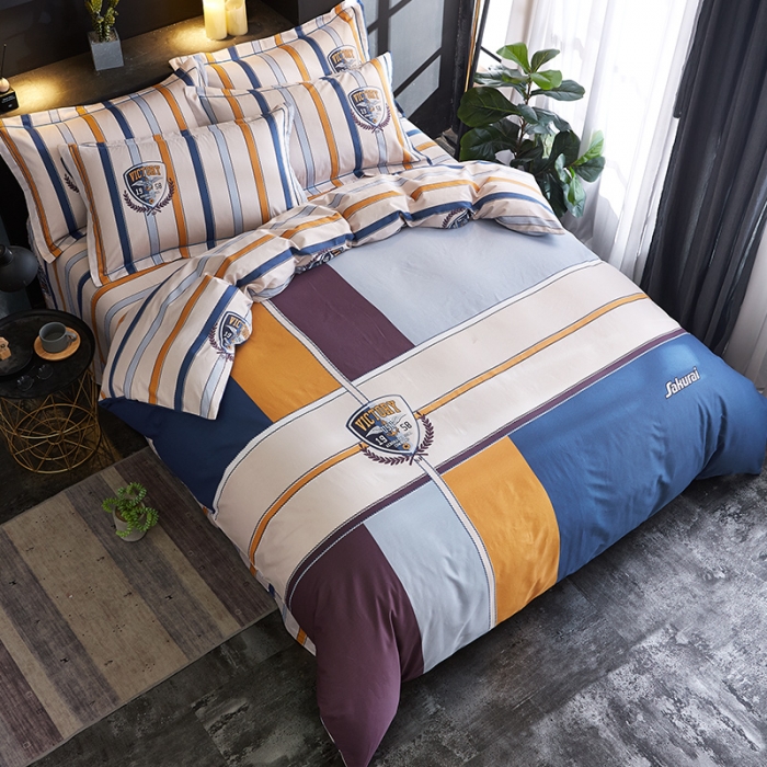 91家纺网 家纺一手货源 找家纺 雲归梦 2021全棉大版四件套休闲格条系列 酷玩