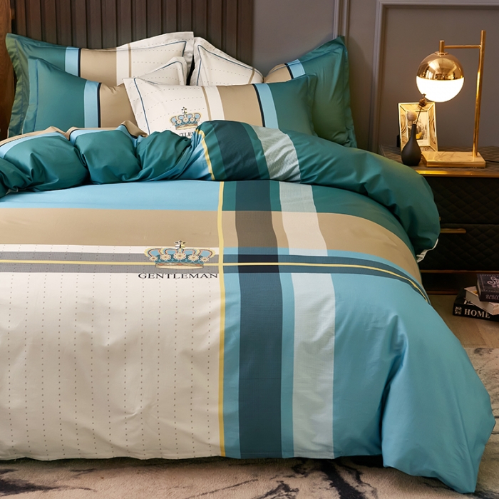 91家纺网 家纺一手货源 找家纺 雲归梦 2021全棉大版四件套休闲格条系列 来生缘