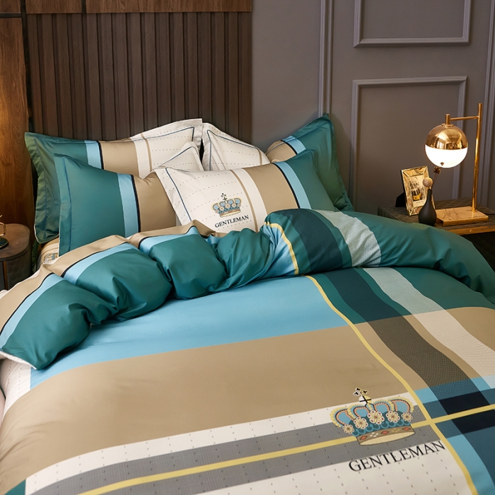 91家纺网 家纺一手货源 找家纺 雲归梦 2021全棉大版四件套休闲格条系列 来生缘