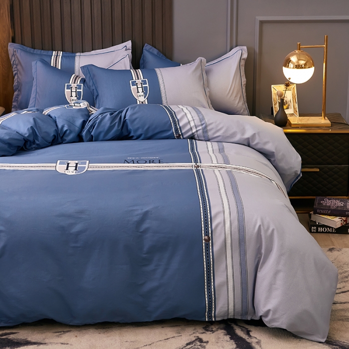 91家纺网 家纺一手货源 找家纺 雲归梦 2021全棉大版四件套休闲格条系列 马德里