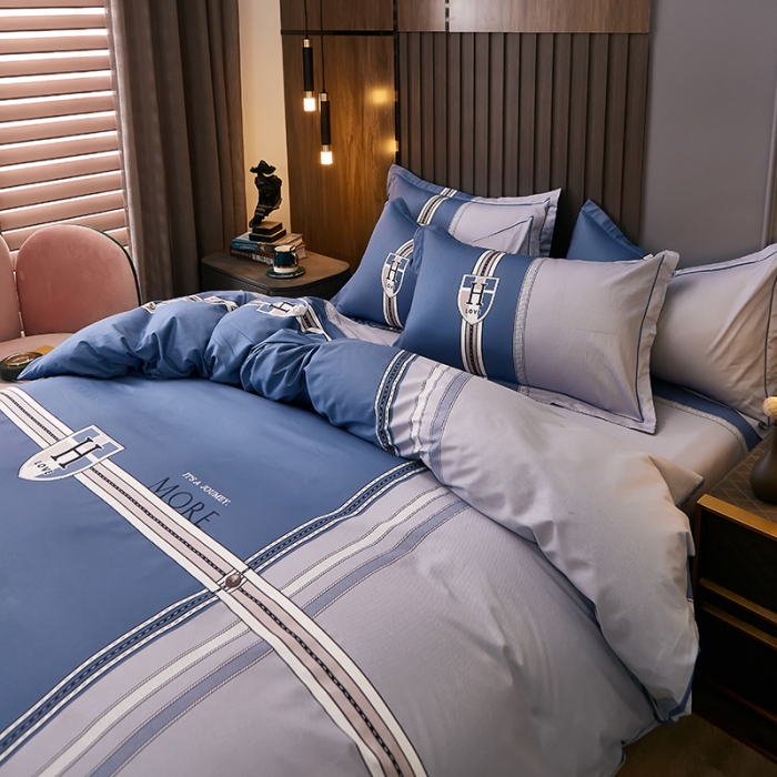 91家纺网 家纺一手货源 找家纺 雲归梦 2021全棉大版四件套休闲格条系列 马德里