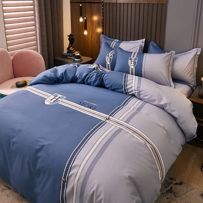 91家纺网 家纺一手货源 找家纺 雲归梦 2021全棉大版四件套休闲格条系列 马德里