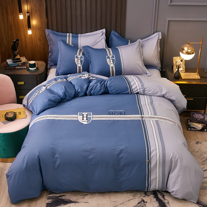 91家纺网 家纺一手货源 找家纺 雲归梦 2021全棉大版四件套休闲格条系列 马德里