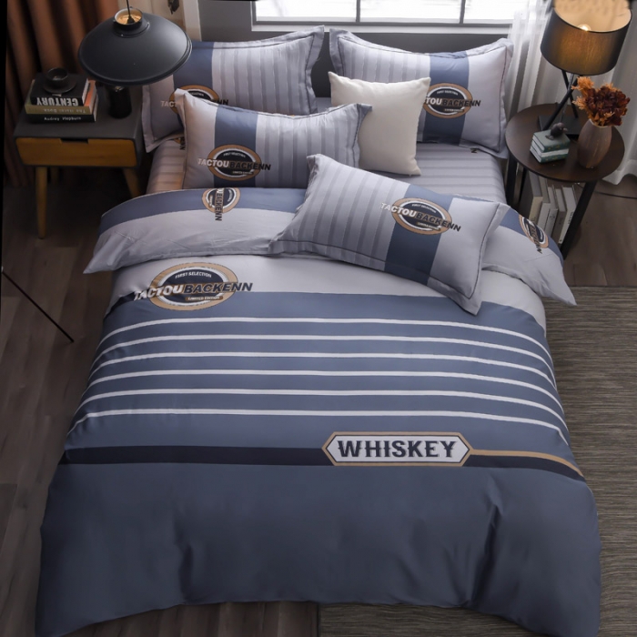 91家纺网 家纺一手货源 找家纺 雲归梦 2021全棉大版四件套休闲格条系列 美式情调