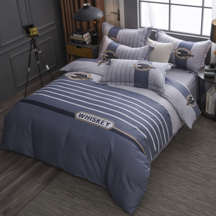 91家纺网 家纺一手货源 找家纺 雲归梦 2021全棉大版四件套休闲格条系列 美式情调