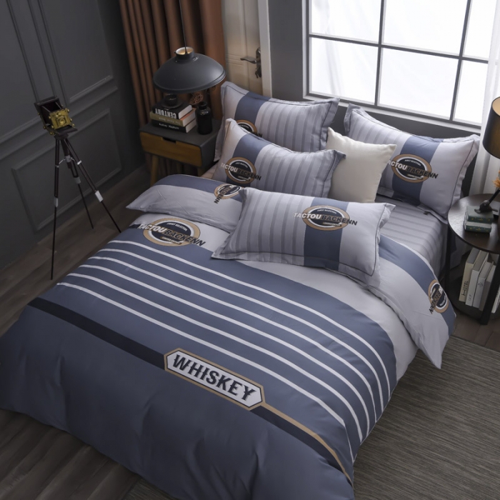 91家纺网 家纺一手货源 找家纺 雲归梦 2021全棉大版四件套休闲格条系列 美式情调