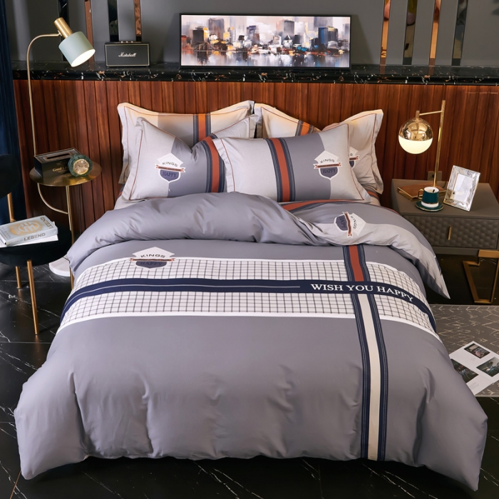 91家纺网 家纺一手货源 找家纺 雲归梦 2021全棉大版四件套休闲格条系列 帕克