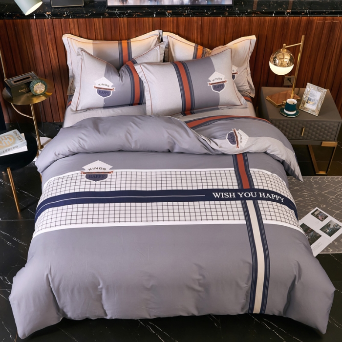 91家纺网 家纺一手货源 找家纺 雲归梦 2021全棉大版四件套休闲格条系列 帕克