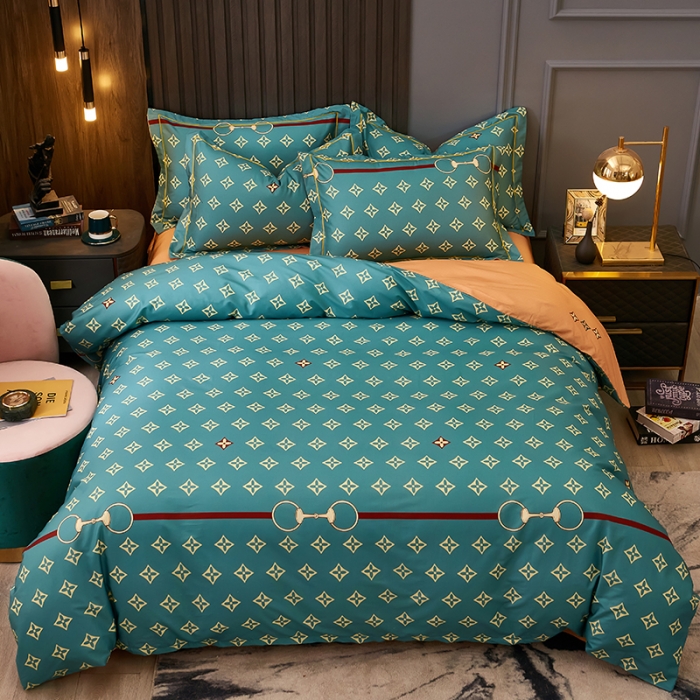 91家纺网 家纺一手货源 找家纺 雲归梦 2021全棉大版四件套休闲格条系列 绅调绿