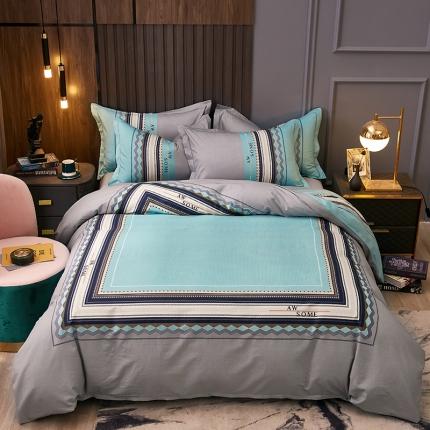 雲归梦 2021全棉大版四件套休闲格条系列 天长地久