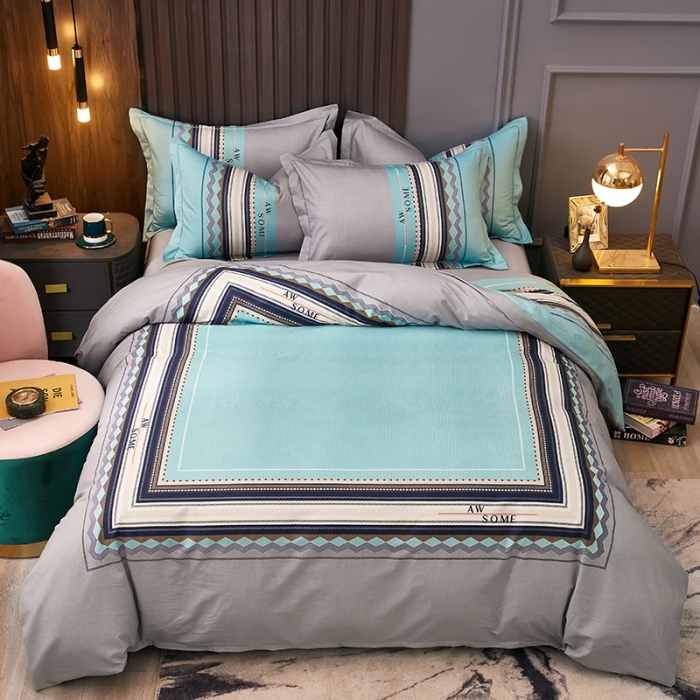 91家纺网 家纺一手货源 找家纺 雲归梦 2021全棉大版四件套休闲格条系列 天长地久