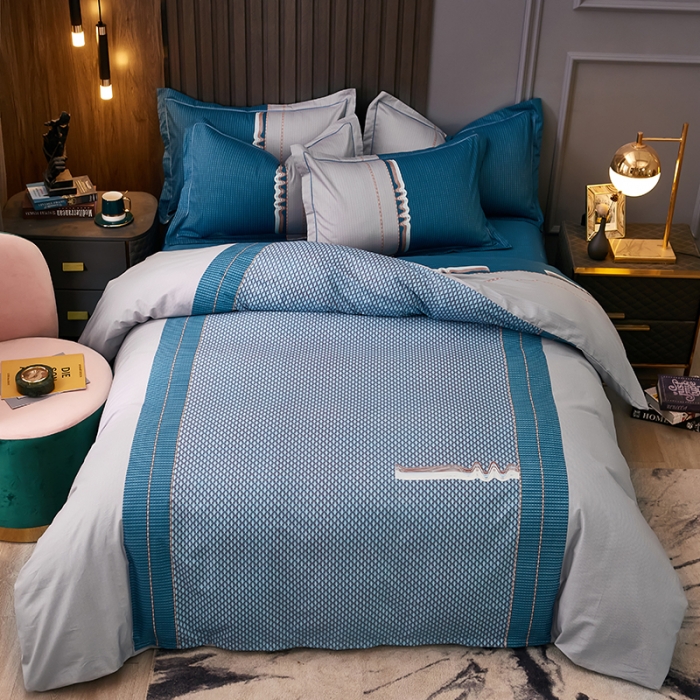 91家纺网 家纺一手货源 找家纺 雲归梦 2021全棉大版四件套休闲格条系列 跳动心弦