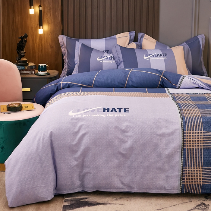 91家纺网 家纺一手货源 找家纺 雲归梦 2021全棉大版四件套休闲格条系列 托马斯