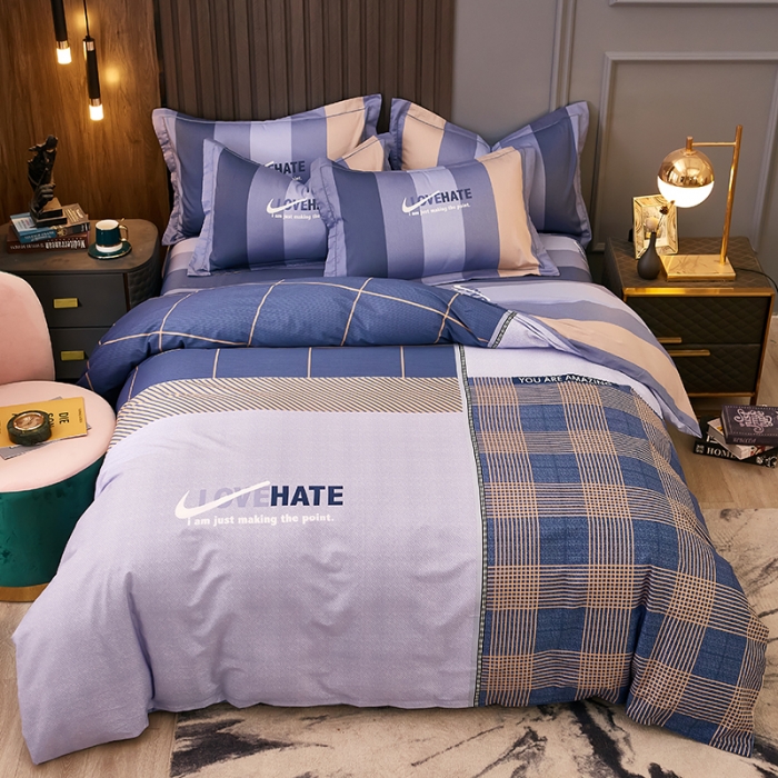 91家纺网 家纺一手货源 找家纺 雲归梦 2021全棉大版四件套休闲格条系列 托马斯