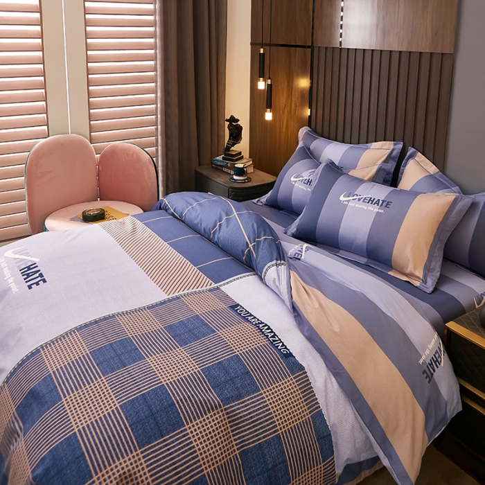 91家纺网 家纺一手货源 找家纺 雲归梦 2021全棉大版四件套休闲格条系列 托马斯