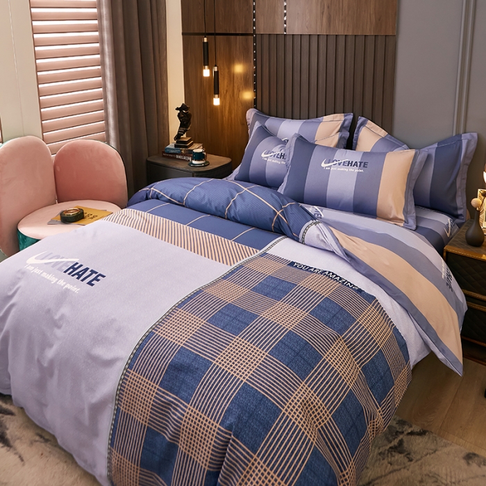 91家纺网 家纺一手货源 找家纺 雲归梦 2021全棉大版四件套休闲格条系列 托马斯