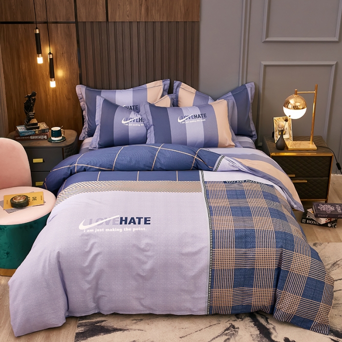 91家纺网 家纺一手货源 找家纺 雲归梦 2021全棉大版四件套休闲格条系列 托马斯