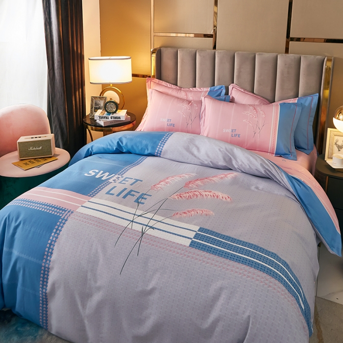 91家纺网 家纺一手货源 找家纺 雲归梦 2021全棉大版四件套休闲格条系列 向往已久