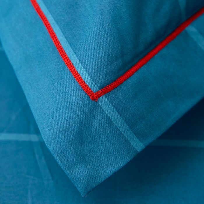 91家纺网 家纺一手货源 找家纺 雲归梦 2021全棉大版四件套休闲格条系列 衍生（蓝）