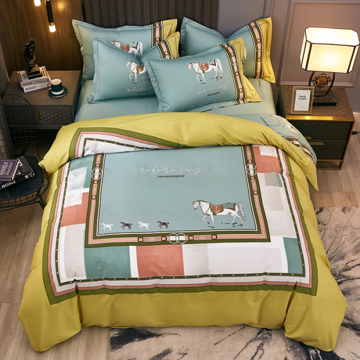 91家纺网 家纺一手货源 找家纺 雲归梦 2021全棉大版四件套休闲格条系列 一梦为马