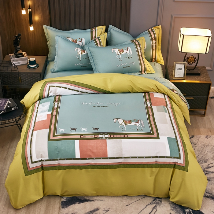 91家纺网 家纺一手货源 找家纺 雲归梦 2021全棉大版四件套休闲格条系列 一梦为马